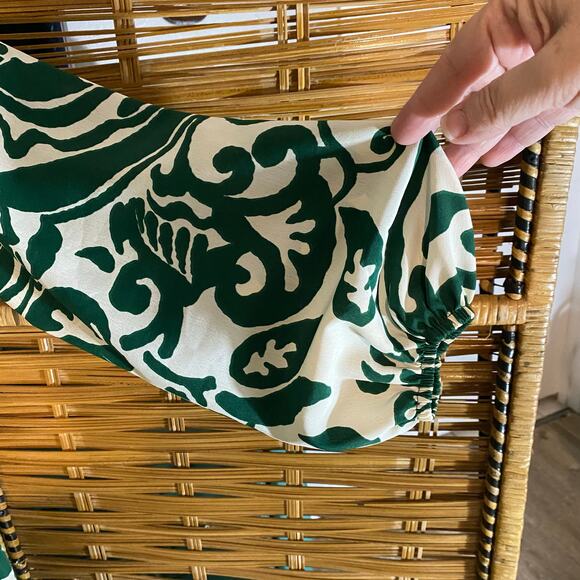 Zara Green White Floral Print Tiered Mini Dress tunic Long Sleeve Size Medium - Picture 3 of 6